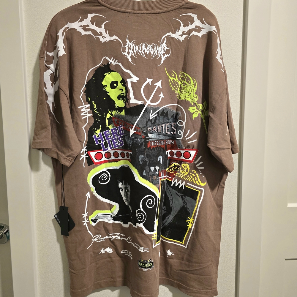 Civil Regime Mens Beetlejuice Graphic‎ Tee Halloween Brown Shirt NWT Size Large